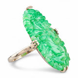 Vintage 10k Yellow Gold Carved Bird Jadeite Jade Ring