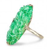 Vintage 10k Yellow Gold Carved Bird Jadeite Jade Ring