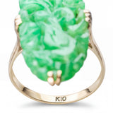 Vintage 10k Yellow Gold Carved Bird Jadeite Jade Ring