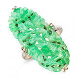 Vintage 10k Yellow Gold Carved Bird Jadeite Jade Ring