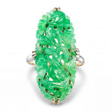Vintage 10k Yellow Gold Carved Bird Jadeite Jade Ring