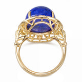 Vintage 14k Yellow Gold Lapis Lazuli Cabochon and Diamond Ornamental Ring