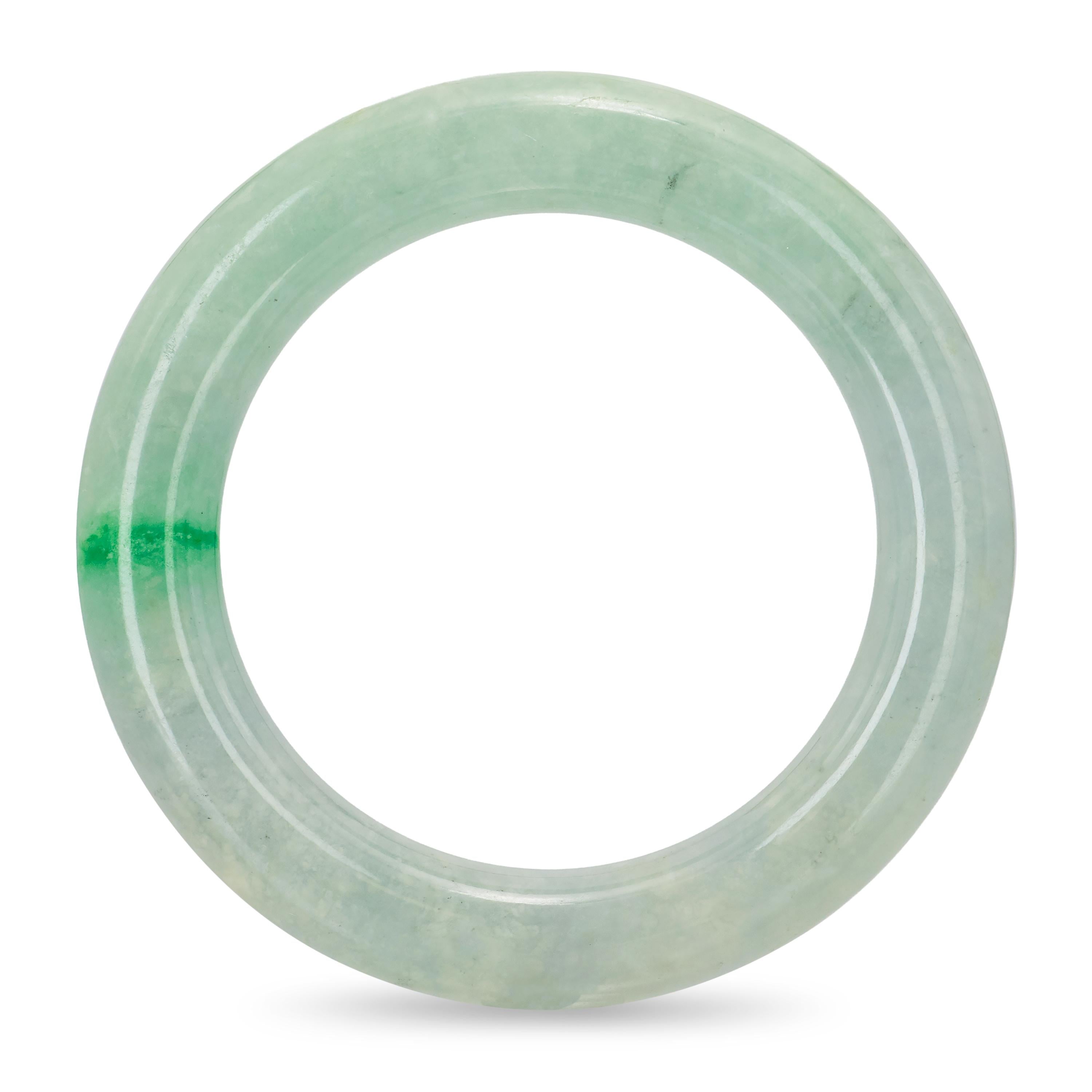 GIA Type B Jadeite Jade Variegated Green and Grey Bangle Bracelet