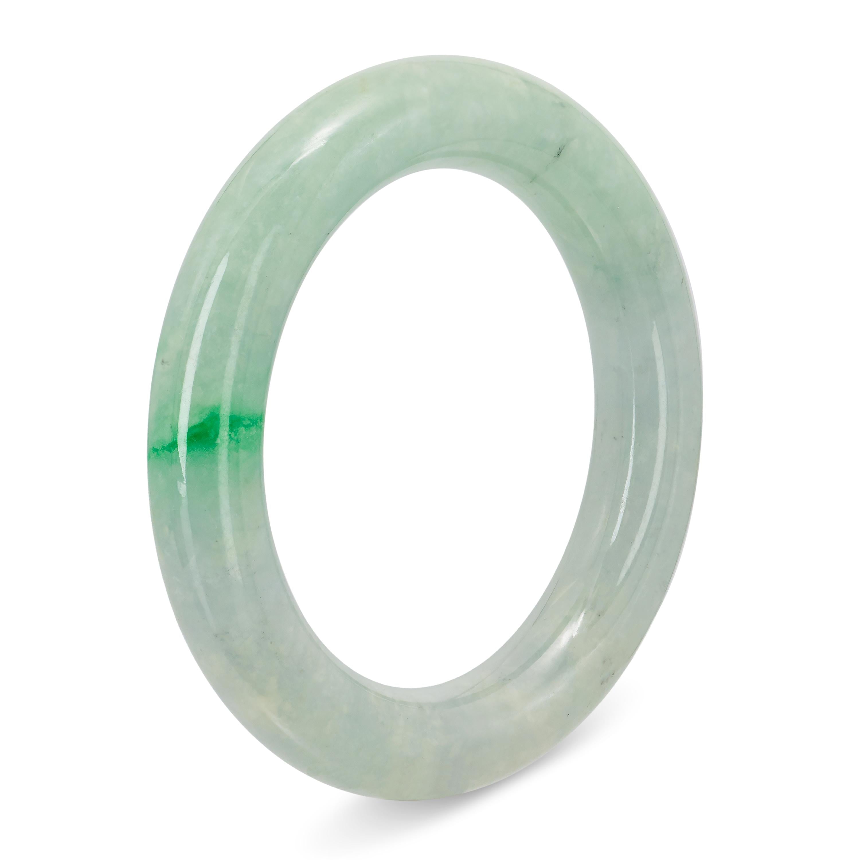 GIA Type B Jadeite Jade Variegated Green and Grey Bangle Bracelet