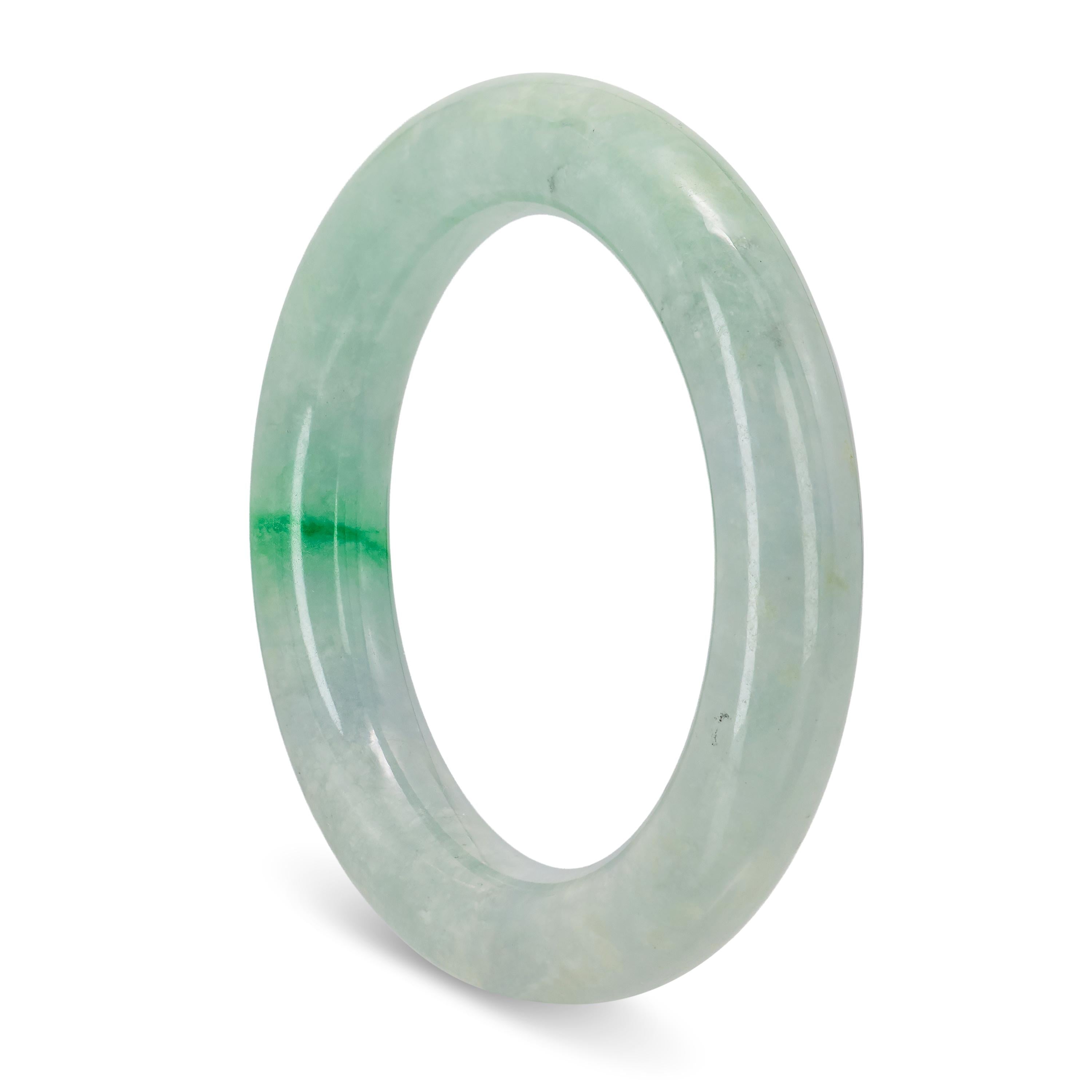 GIA Type B Jadeite Jade Variegated Green and Grey Bangle Bracelet