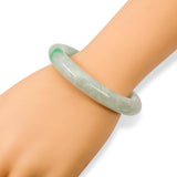 GIA Type B Jadeite Jade Variegated Green and Grey Bangle Bracelet