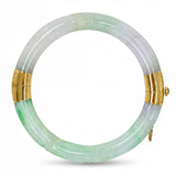 Vintage 14k GIA Graded Type A Jadeite Jade Mottled Green Carved Bamboo Bracelet