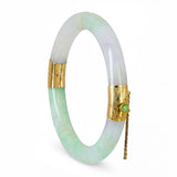 Vintage 14k GIA Graded Type A Jadeite Jade Mottled Green Carved Bamboo Bracelet