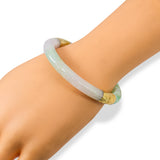 Vintage 14k GIA Graded Type A Jadeite Jade Mottled Green Carved Bamboo Bracelet