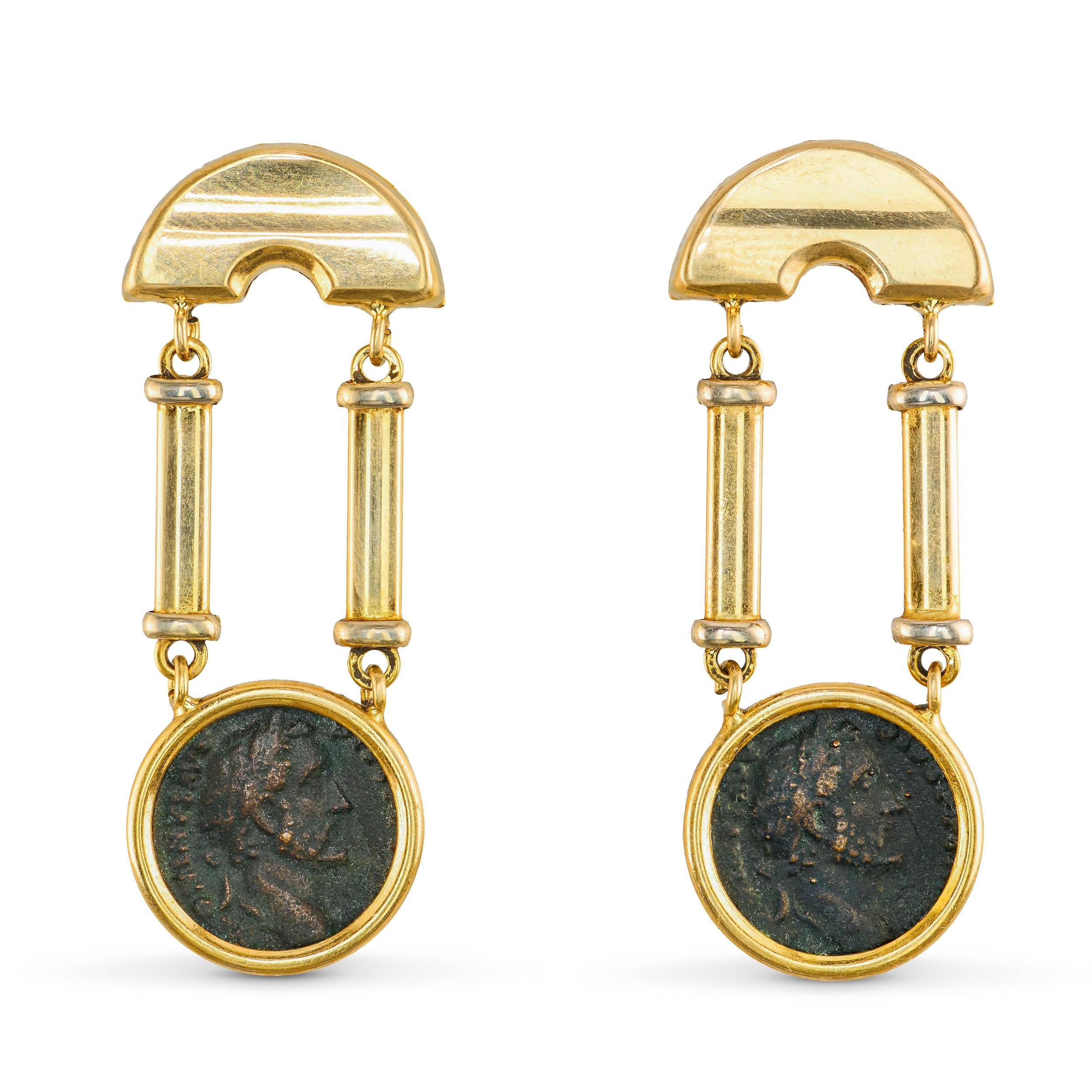 18k Yellow Gold Le Gi Designer Coin Earrings