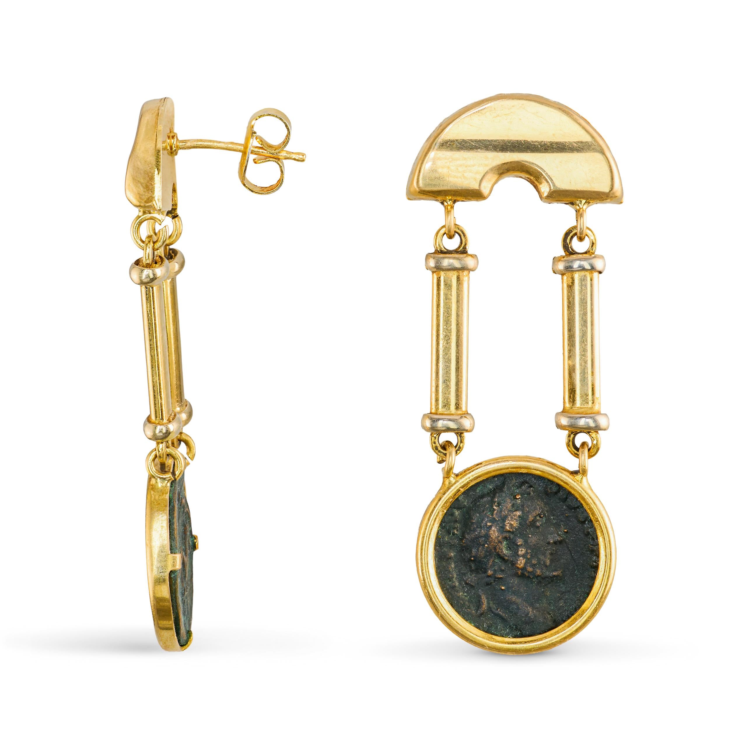 18k Yellow Gold Le Gi Designer Coin Earrings
