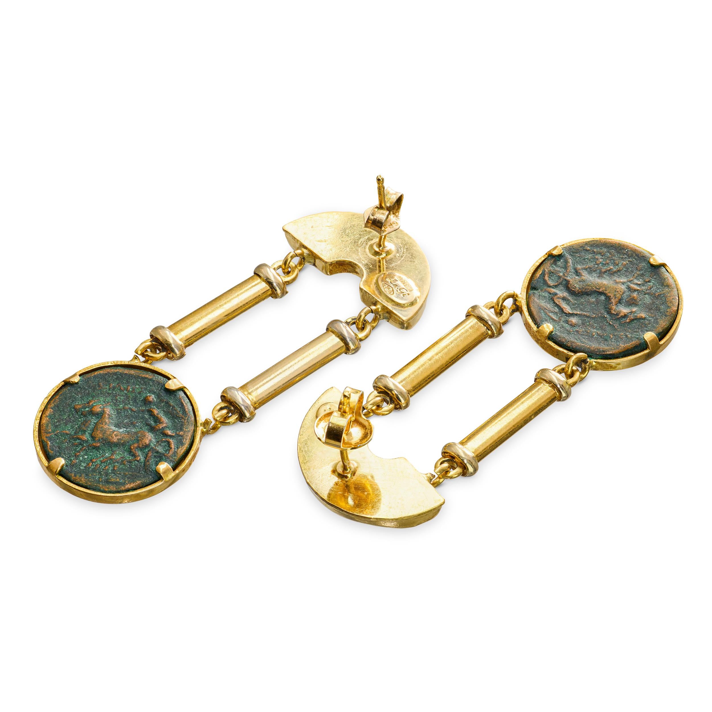 18k Yellow Gold Le Gi Designer Coin Earrings