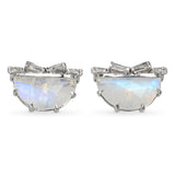 18k White Gold Rainbow Moonstone and Diamond Earrings