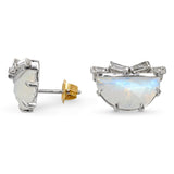 18k White Gold Rainbow Moonstone and Diamond Earrings