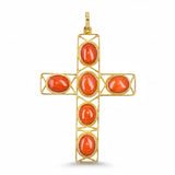 Vintage 18k Yellow Gold 5.1tcw Coral Cross Pendant