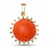 Vintage Victorian Revival 14k Yellow Gold Red Coral Sunburst Pendant