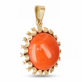 Vintage Victorian Revival 14k Yellow Gold Red Coral Sunburst Pendant
