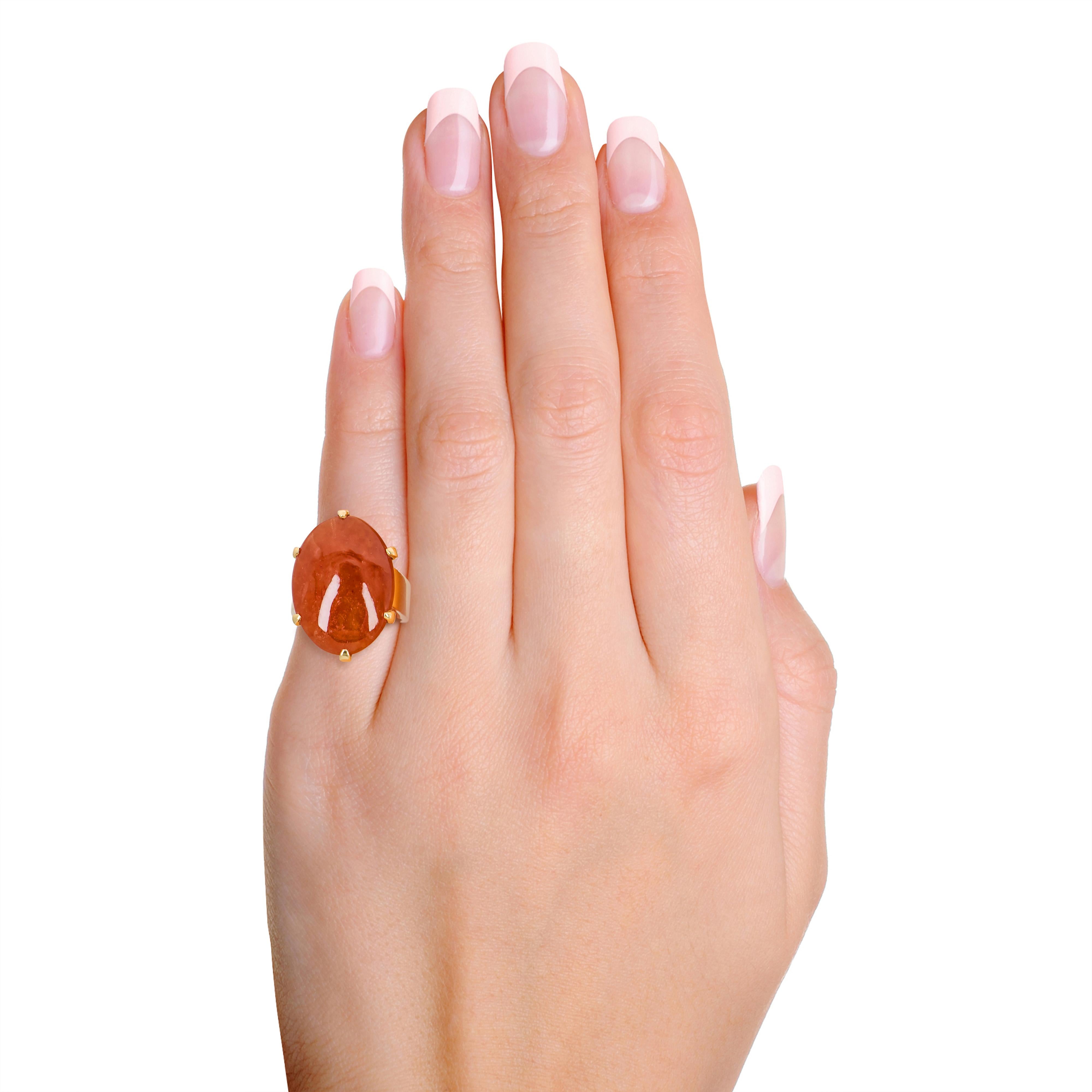 Contemporary 18k Yellow Gold 20.3ct Orange Jadeite Jade Ring
