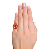 Contemporary 18k Yellow Gold 20.3ct Orange Jadeite Jade Ring