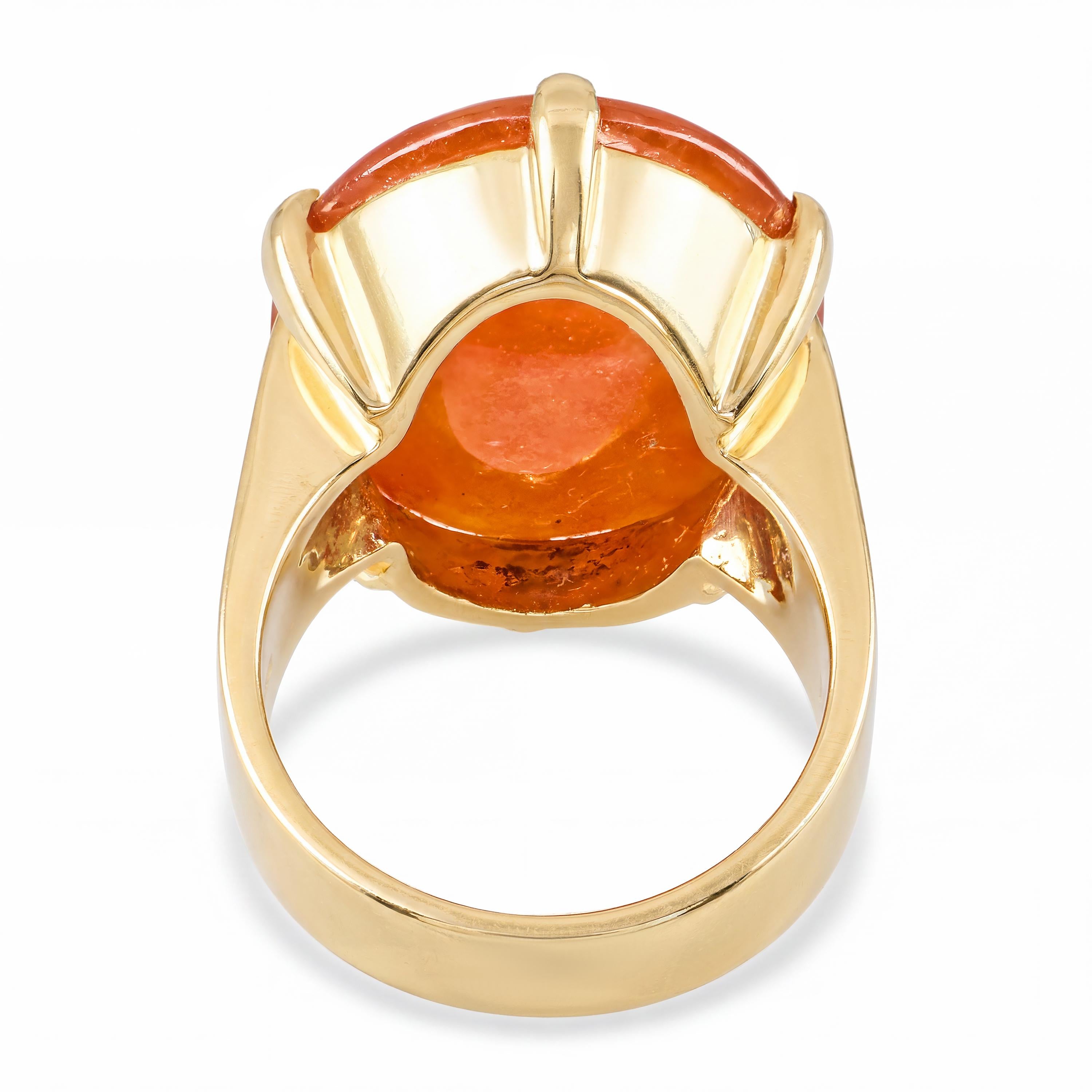 Contemporary 18k Yellow Gold 20.3ct Orange Jadeite Jade Ring