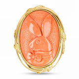 Vintage 18k Yellow Gold Japanese Playboy Bunny Coral Carving Pendant