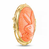 Vintage 18k Yellow Gold Japanese Playboy Bunny Coral Carving Pendant