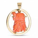 Vintage 14k Yellow Gold Carved Coral Bearded Asian Sage Pendant