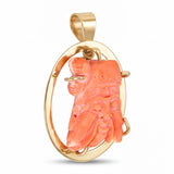 Vintage 14k Yellow Gold Carved Coral Bearded Asian Sage Pendant