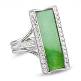 Vintage Platinum Green Jadeite Jade and Diamond Statement Ring