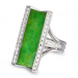 Vintage Platinum Green Jadeite Jade and Diamond Statement Ring