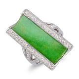 Vintage Platinum Green Jadeite Jade and Diamond Statement Ring