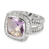 David Yurman Sterling Silver Amethyst & Diamond Cable Ring