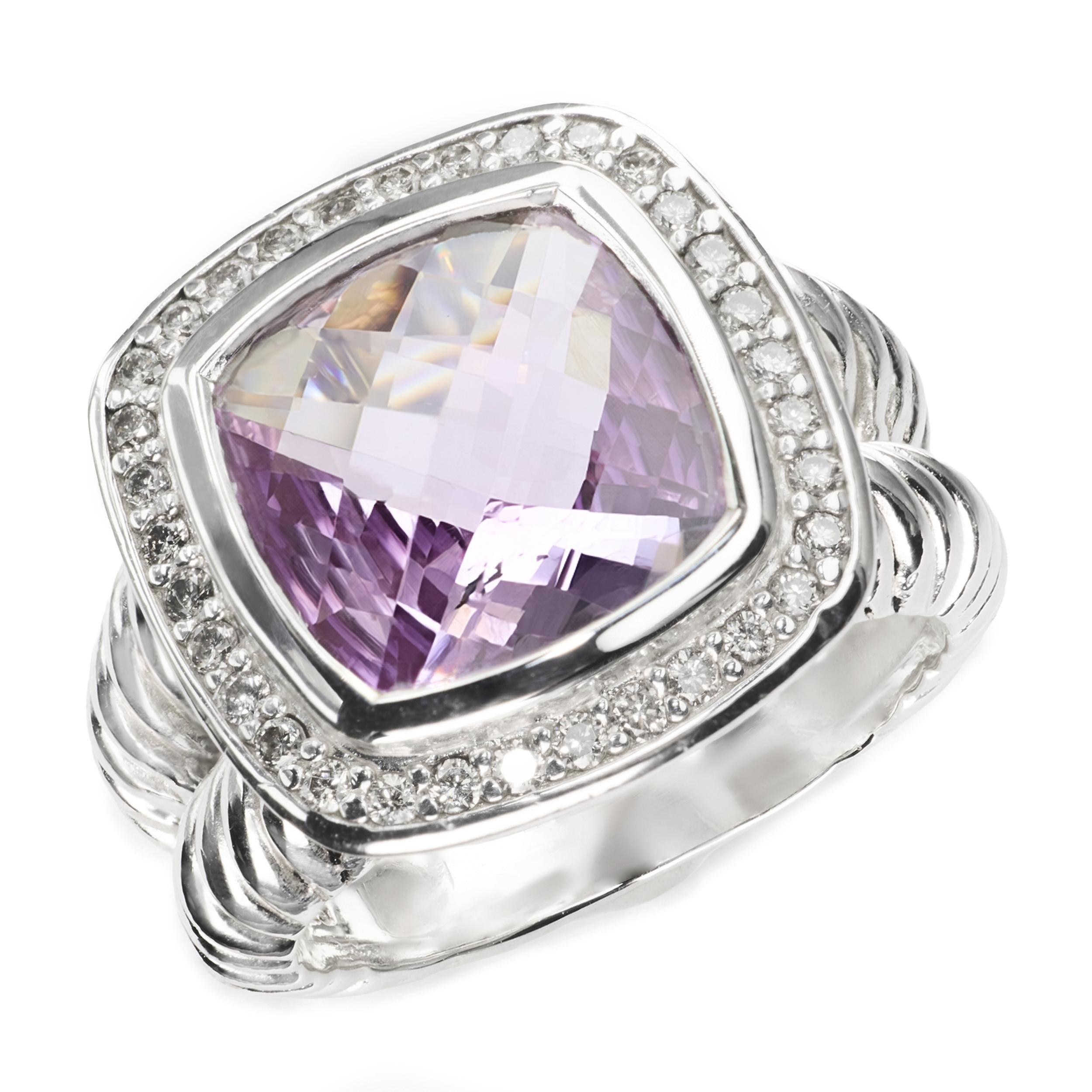 David Yurman Sterling Silver Amethyst & Diamond Cable Ring