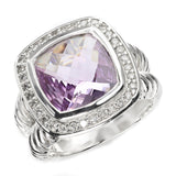 David Yurman Sterling Silver Amethyst & Diamond Cable Ring