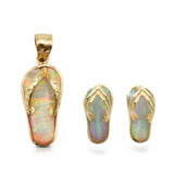 14k Yellow Gold Australian Striated Opal Flip Flop Pendant & Earring Set