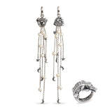 Barry Kieselstein-Cord Sterling Silver Crocodile Ring and Pearl Earrings Set