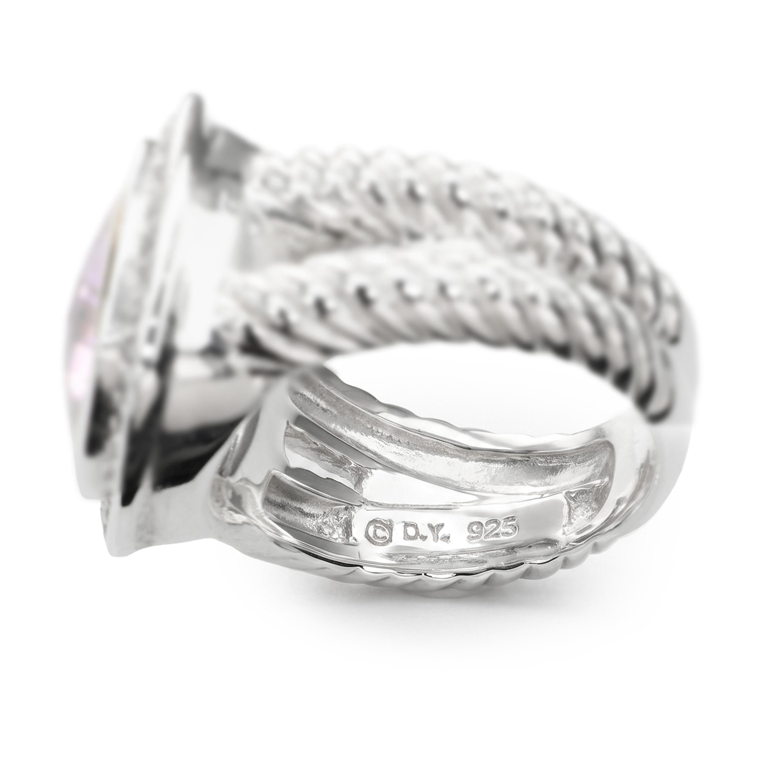 David Yurman Sterling Silver Amethyst & Diamond Cable Ring