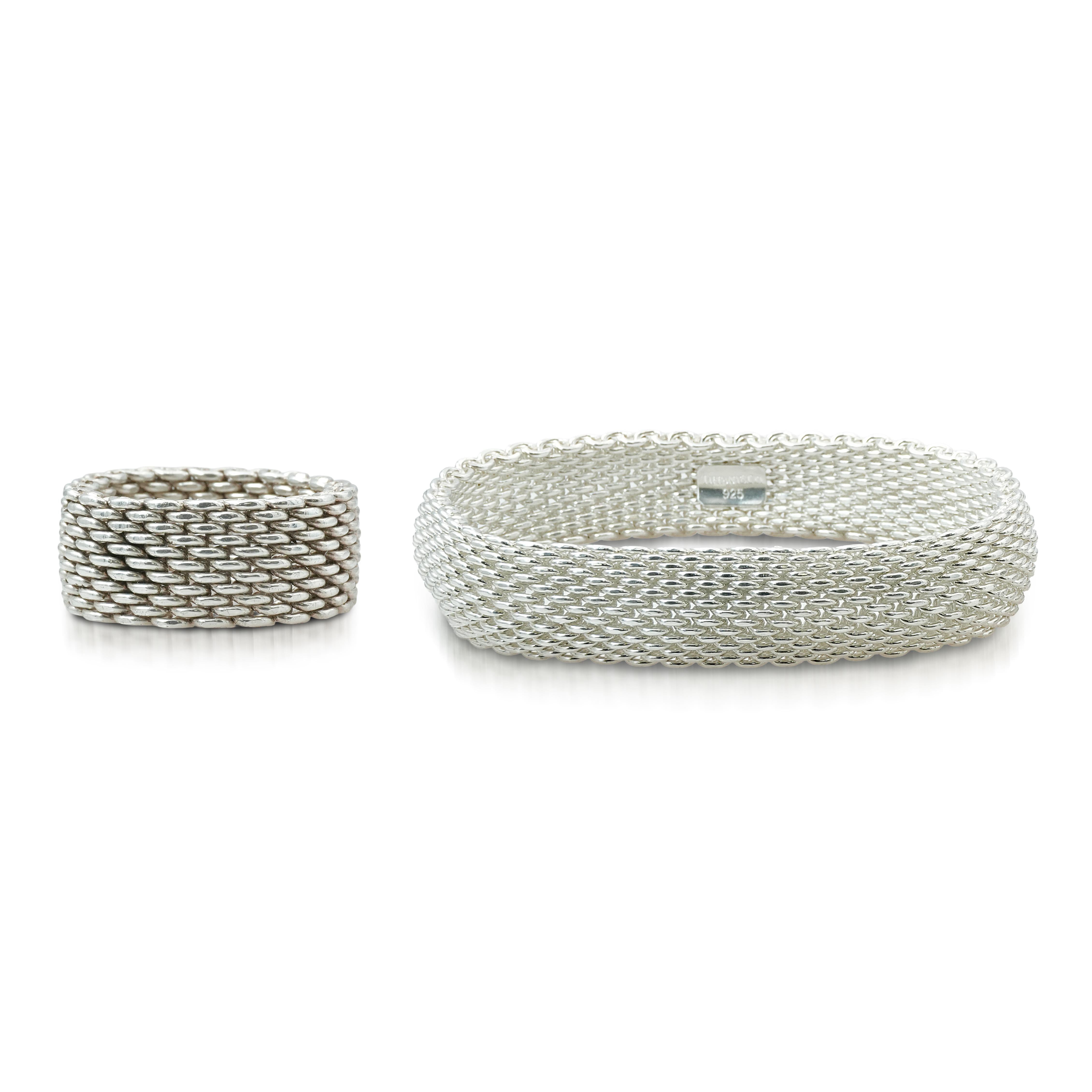 Tiffany & Co. Sterling Silver Somerset Mesh Bangle Bracelet and Ring Set