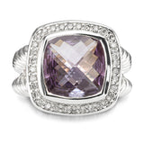 David Yurman Sterling Silver Amethyst & Diamond Cable Ring