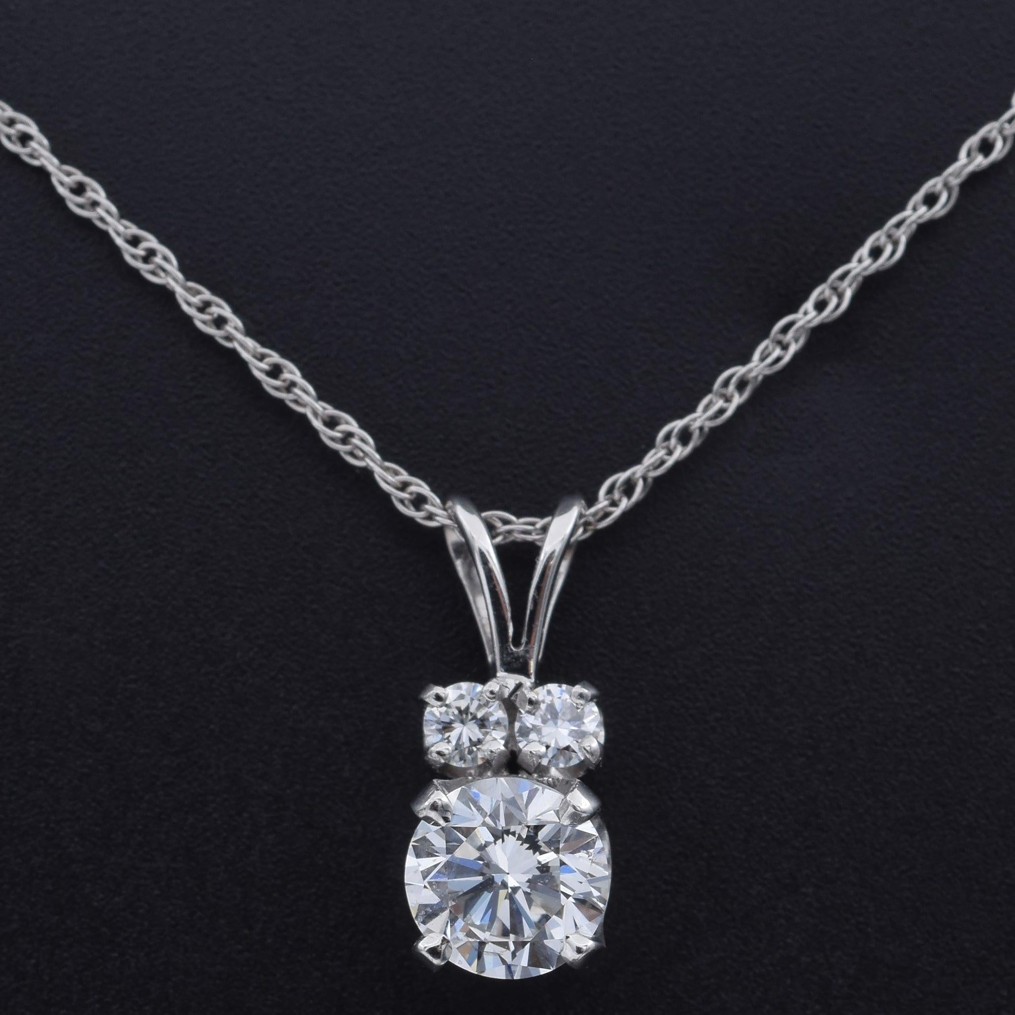 Vintage Palladium 0.93tcw Diamond Pendant with White Gold Necklace