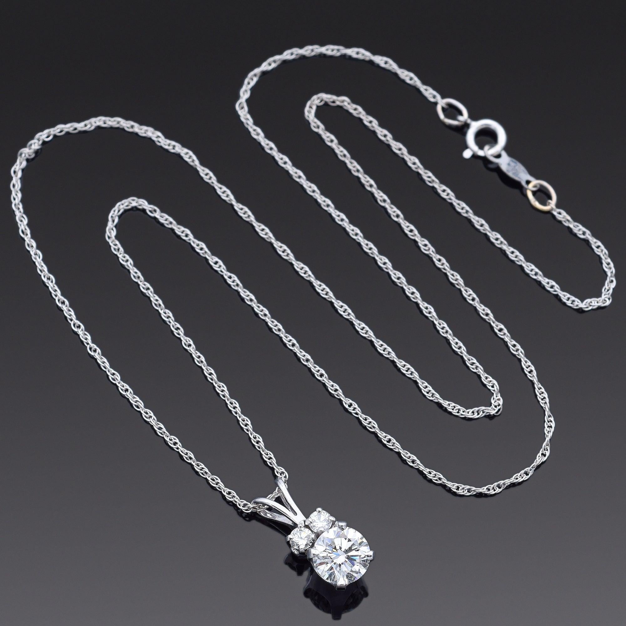 Vintage Palladium 0.93tcw Diamond Pendant with White Gold Necklace