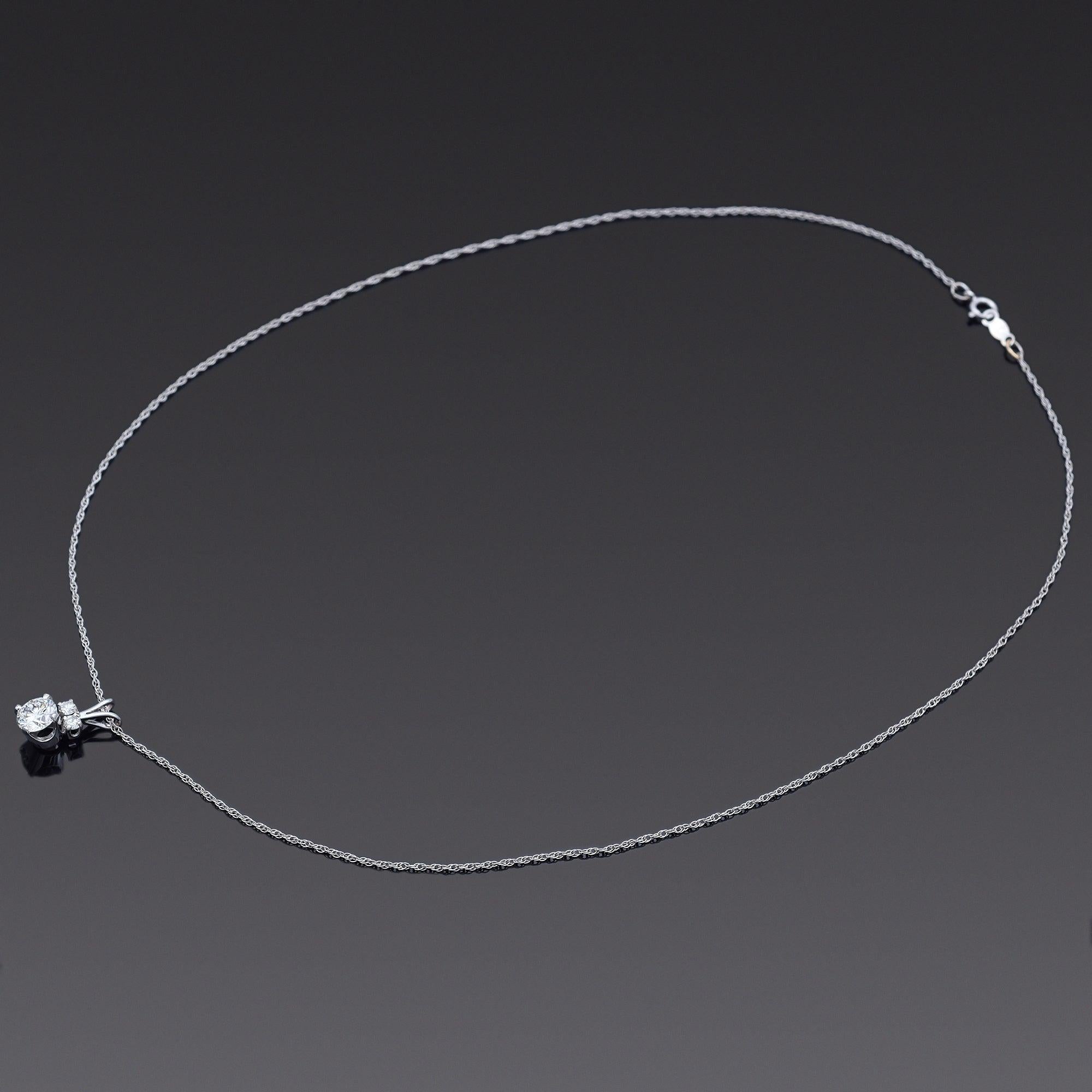 Vintage Palladium 0.93tcw Diamond Pendant with White Gold Necklace