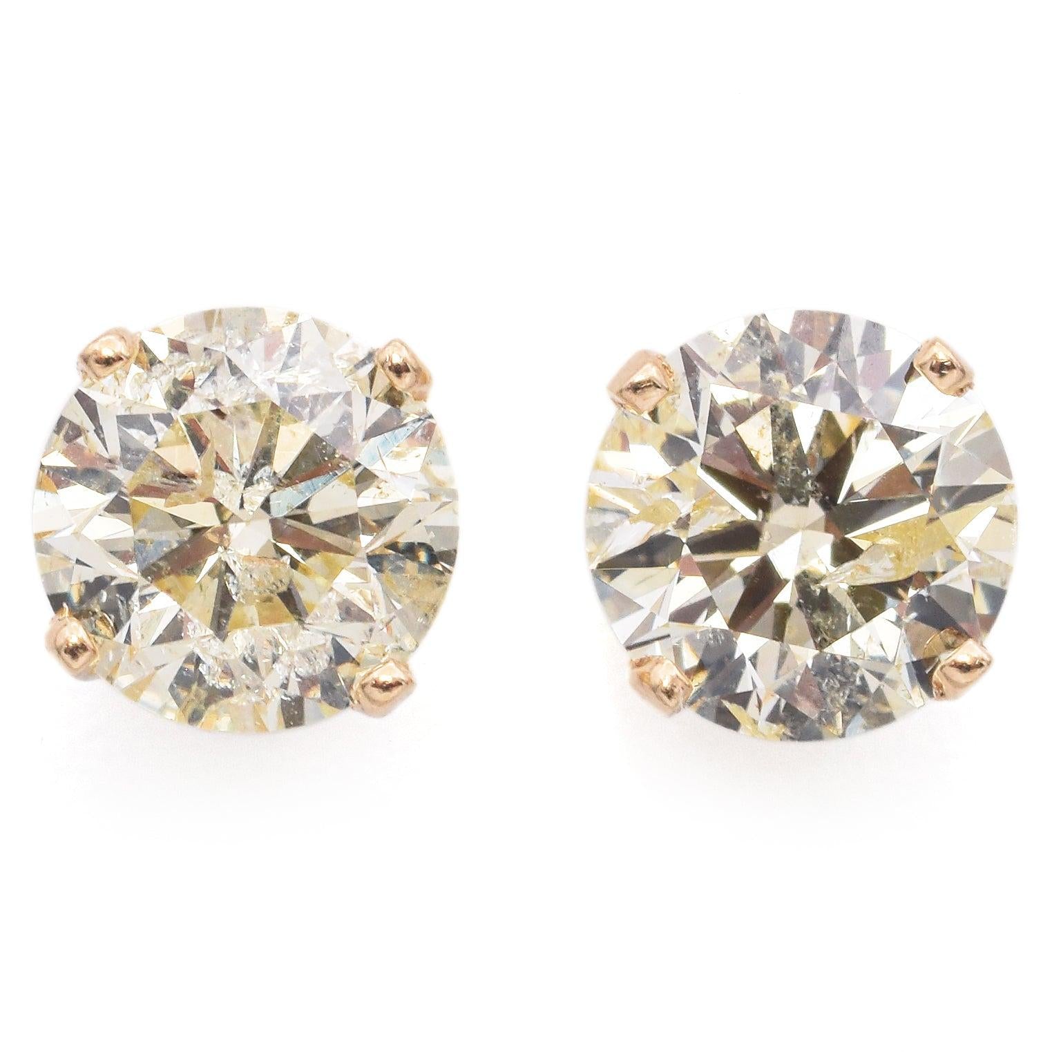Vintage 14k Yellow Gold 0.92tcw Diamond Round Stud Earrings