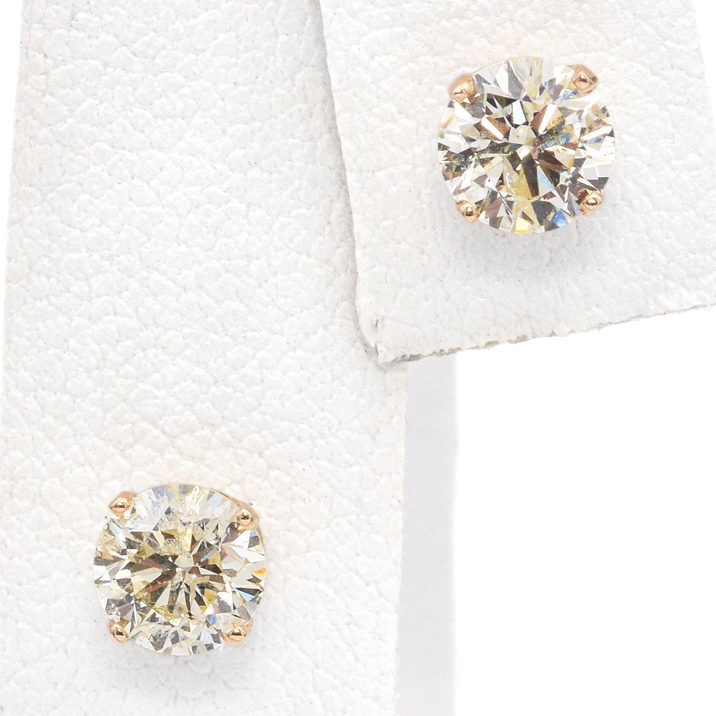 Vintage 14k Yellow Gold 0.92tcw Diamond Round Stud Earrings