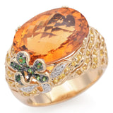 14K Yellow Gold 11 Ct Citrine, Topaz, Garnet, Diamond Oval Band Ring