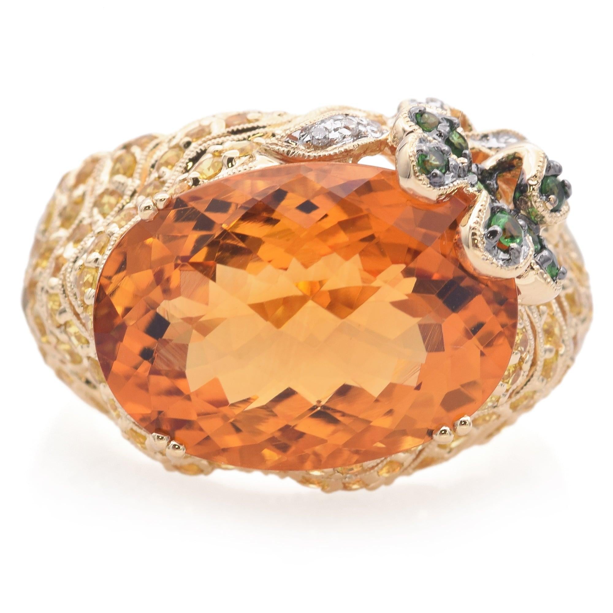 14K Yellow Gold 11 Ct Citrine, Topaz, Garnet, Diamond Oval Band Ring
