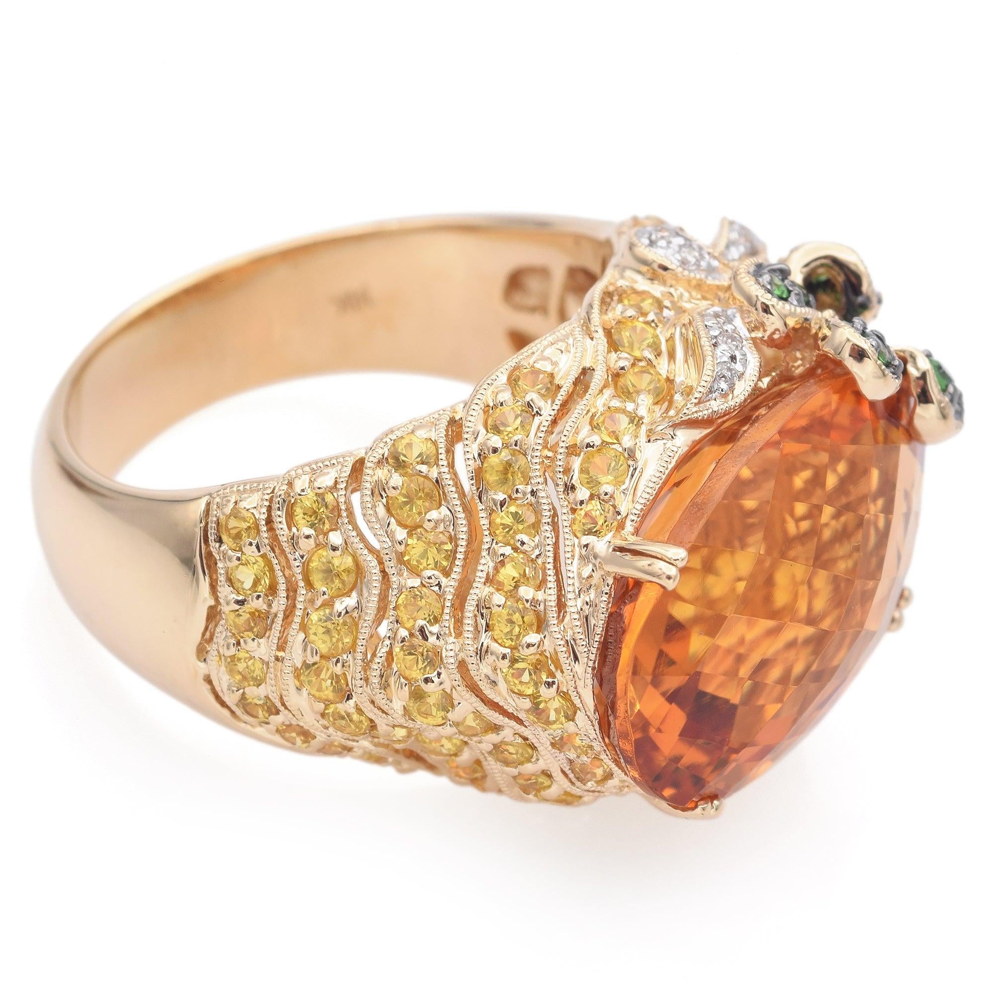 14K Yellow Gold 11 Ct Citrine, Topaz, Garnet, Diamond Oval Band Ring
