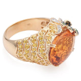 14K Yellow Gold 11 Ct Citrine, Topaz, Garnet, Diamond Oval Band Ring