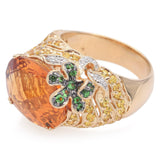 14K Yellow Gold 11 Ct Citrine, Topaz, Garnet, Diamond Oval Band Ring