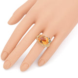 14K Yellow Gold 11 Ct Citrine, Topaz, Garnet, Diamond Oval Band Ring